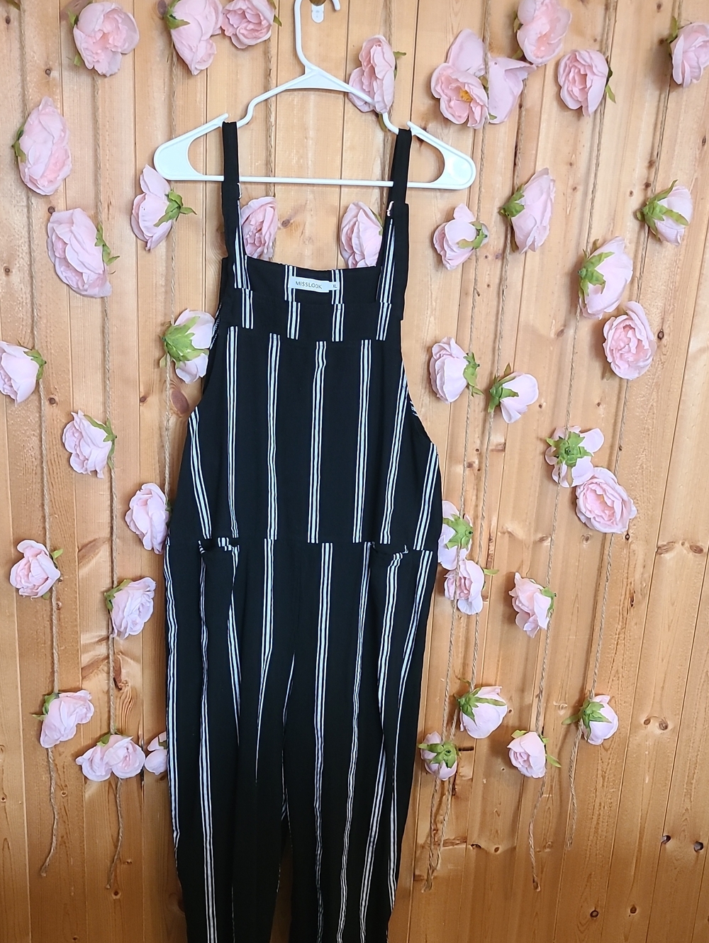 MISSLOOK Black and White Striped Overalls